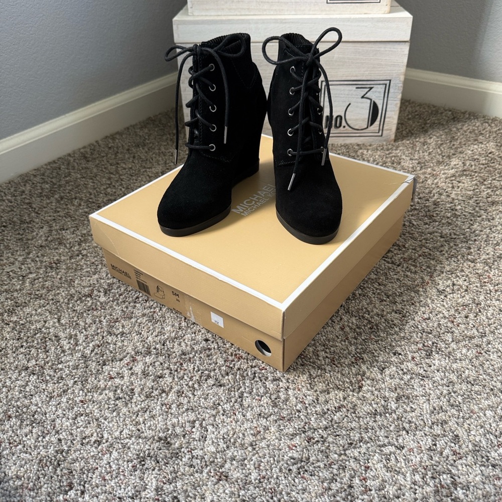 Michael Kors Black Lace Up Suede Boots